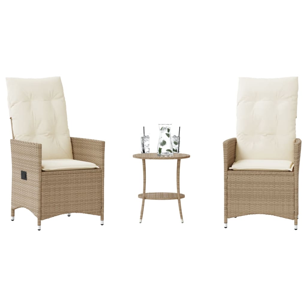 vidaXL 3-delige Bistroset met kussens poly rattan zwart