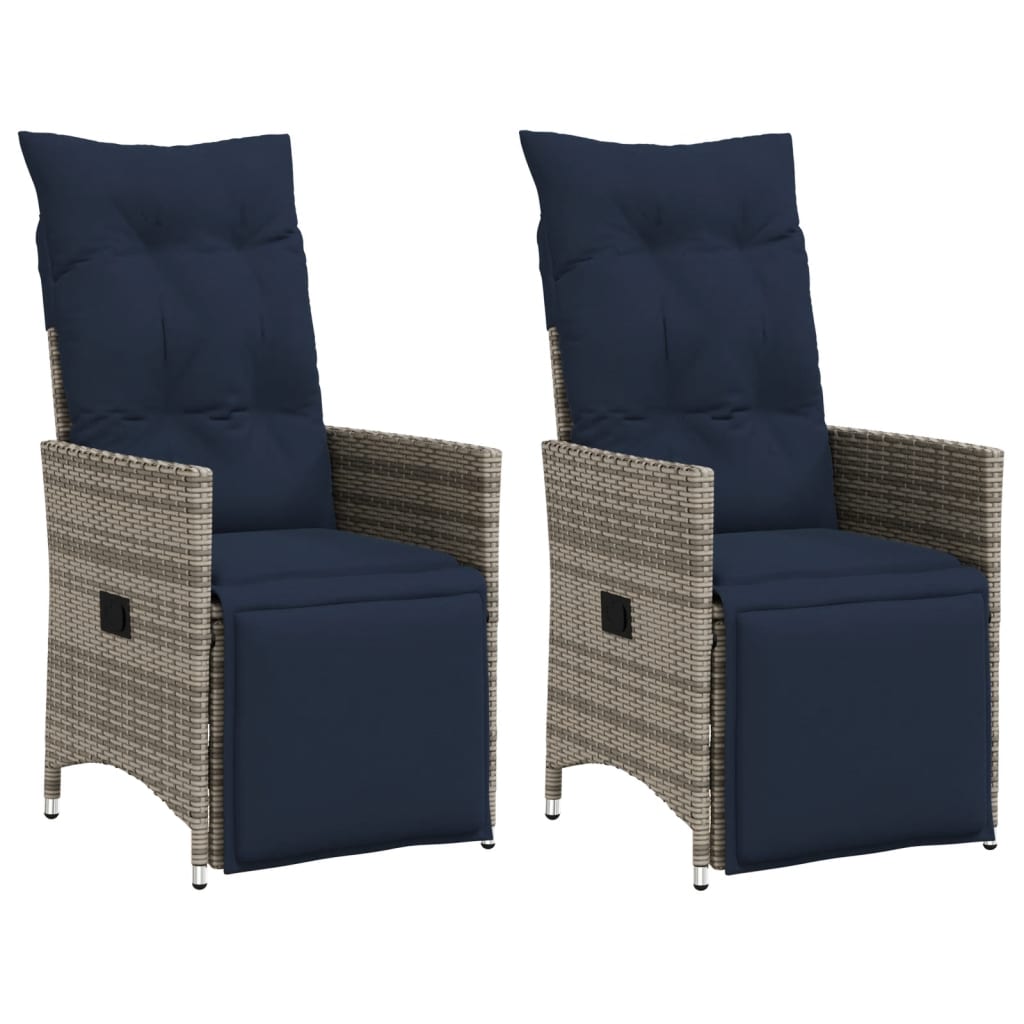 vidaXL Tuinstoel verstelbaar met kussens poly rattan grijs