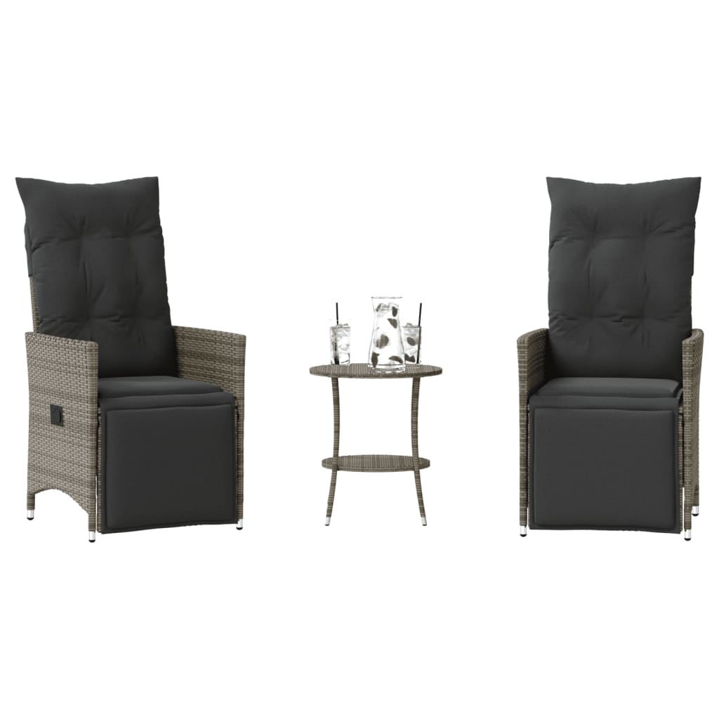 vidaXL 3-delige Bistroset met kussens poly rattan zwart