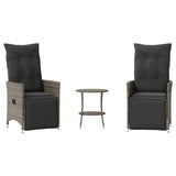 vidaXL 3-delige Bistroset met kussens poly rattan zwart