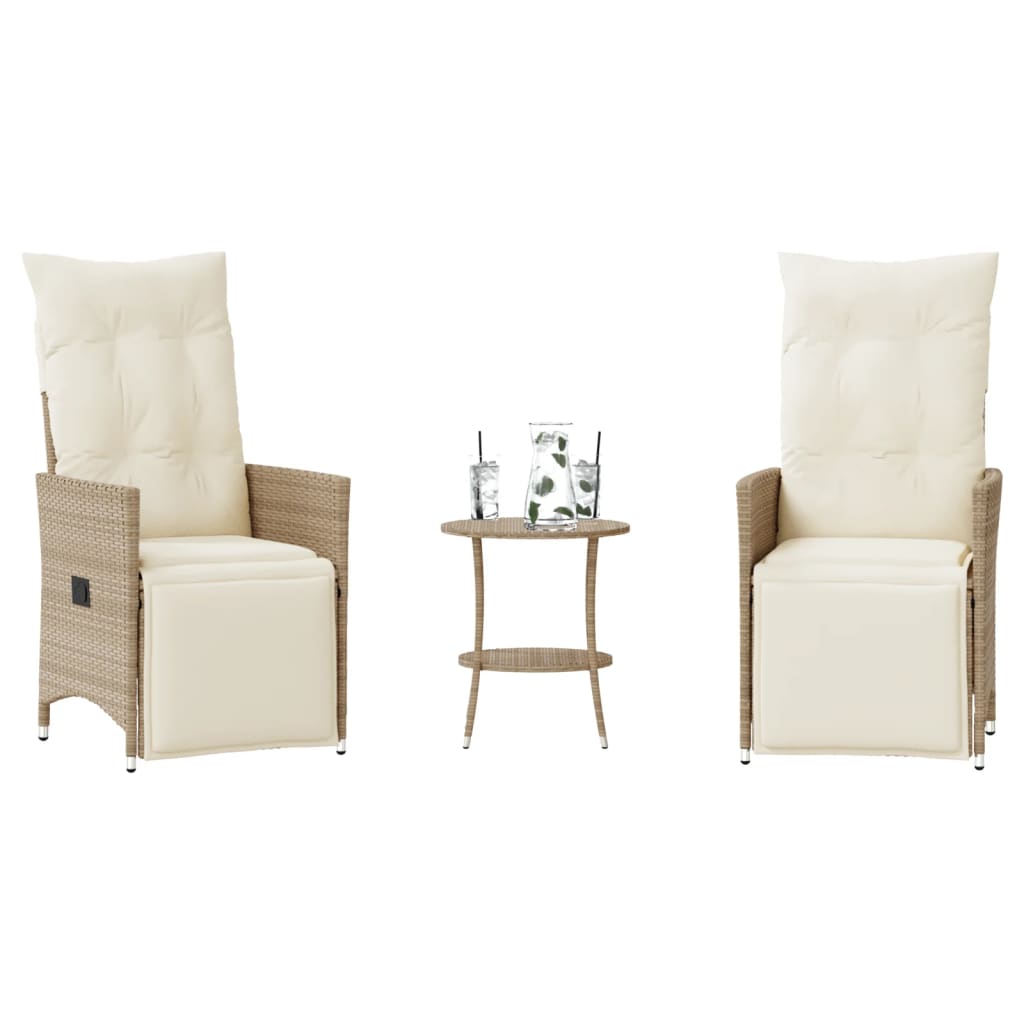 vidaXL 3-delige Bistroset met kussens poly rattan zwart