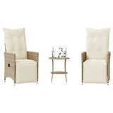 vidaXL 3-delige Bistroset met kussens poly rattan zwart