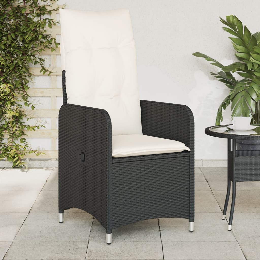 vidaXL Tuinstoel verstelbaar met kussens poly rattan zwart