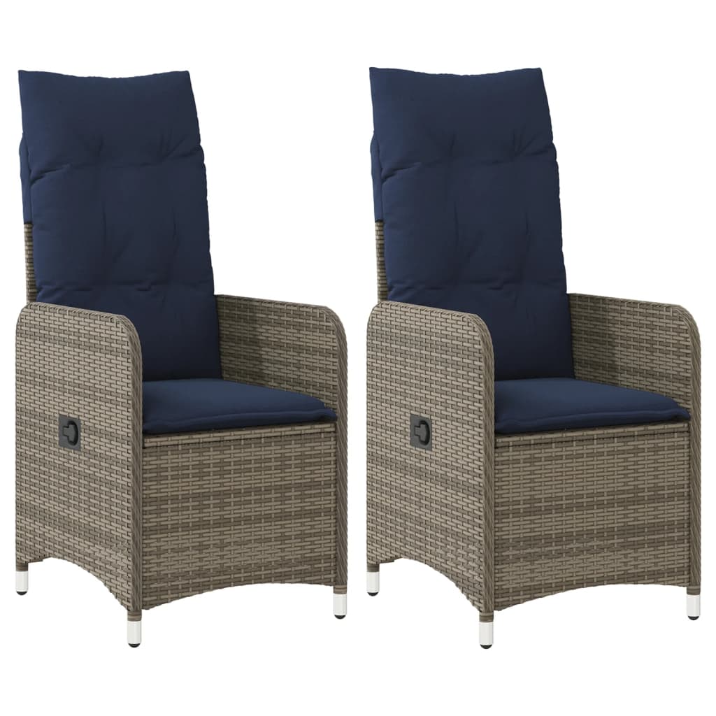 vidaXL Tuinstoel verstelbaar met kussens poly rattan grijs