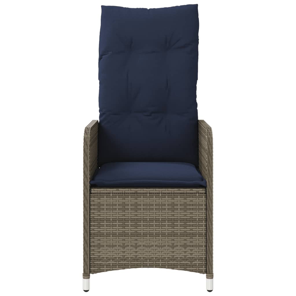 vidaXL Tuinstoel verstelbaar met kussens poly rattan grijs