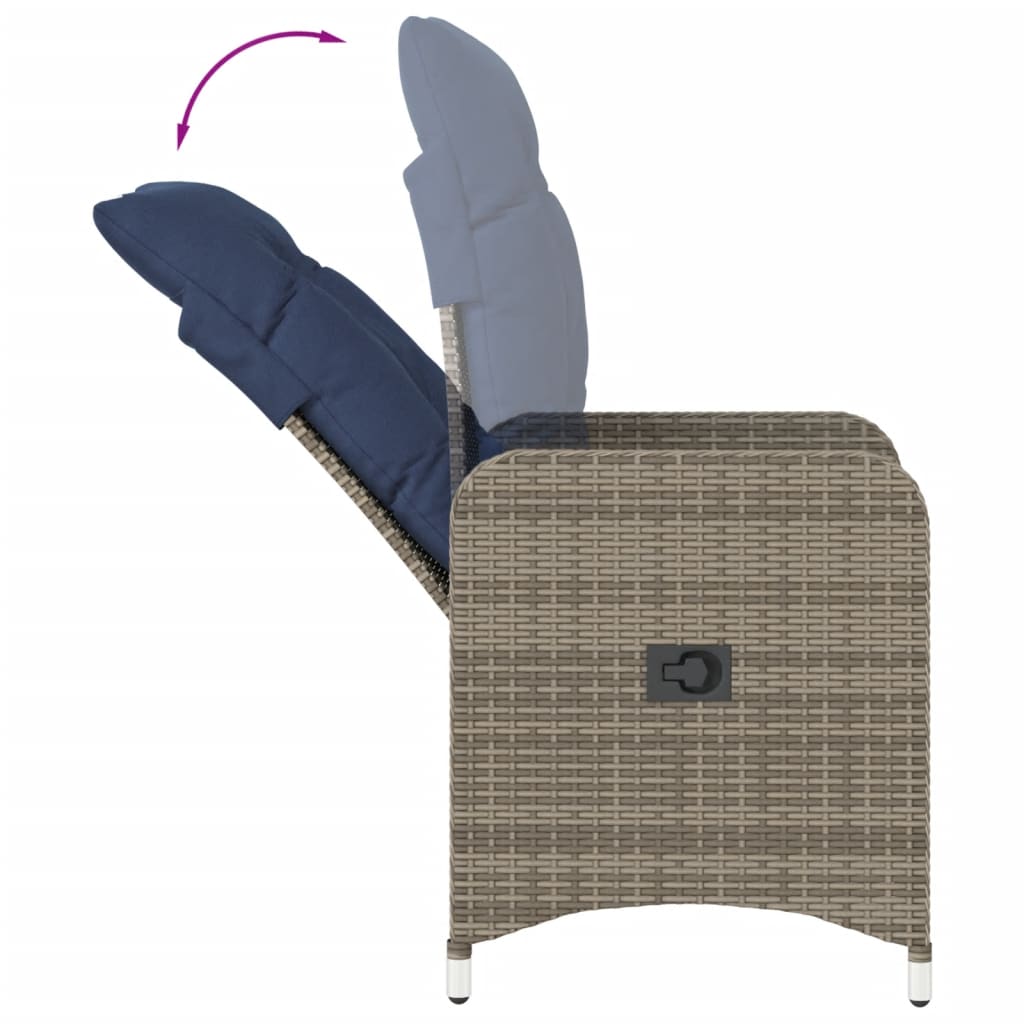 vidaXL Tuinstoel verstelbaar met kussens poly rattan grijs