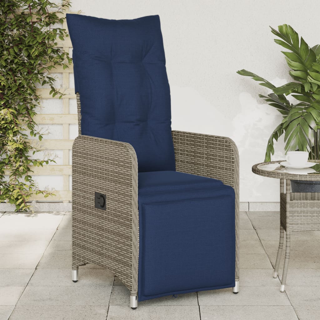 vidaXL Tuinstoel verstelbaar met kussens poly rattan grijs