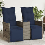 vidaXL Tuinbank 2-zits verstelbaar met tafel poly rattan grijs