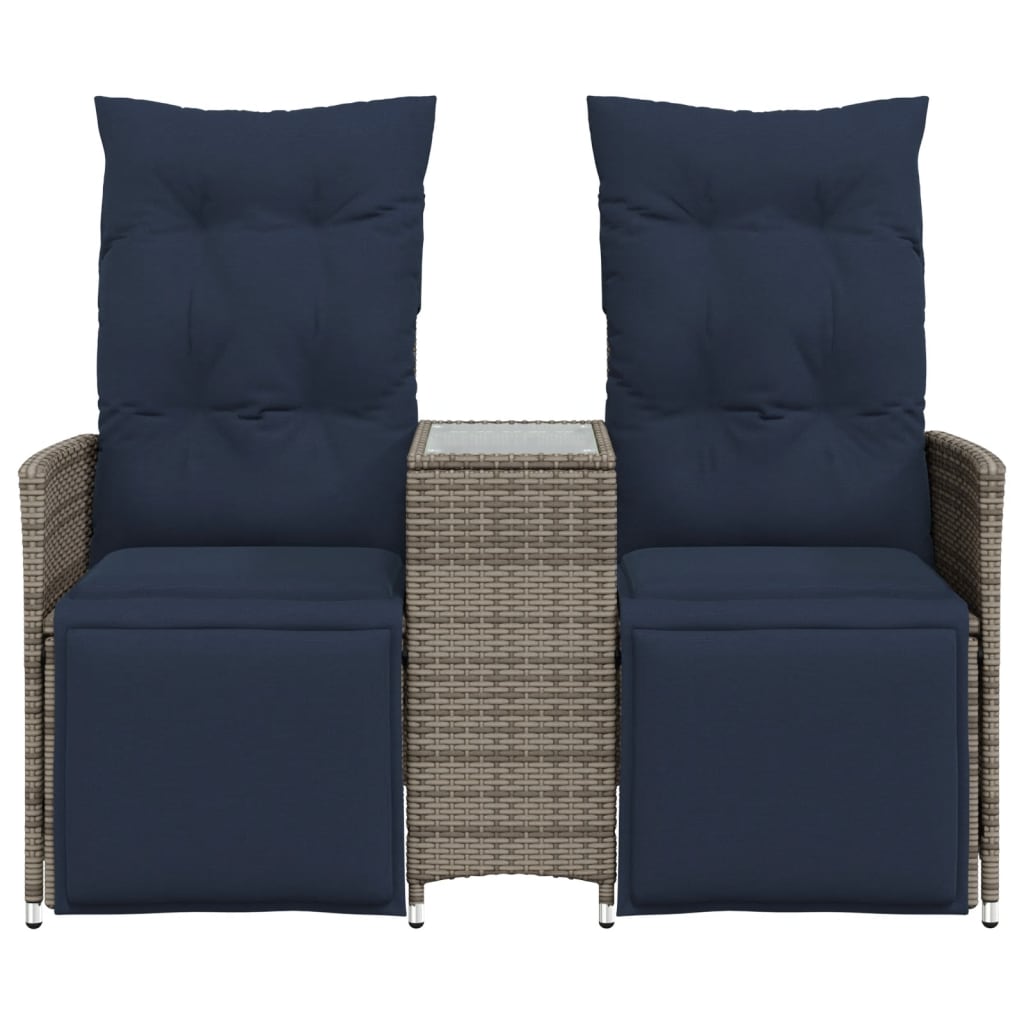 vidaXL Tuinbank 2-zits verstelbaar met tafel poly rattan grijs