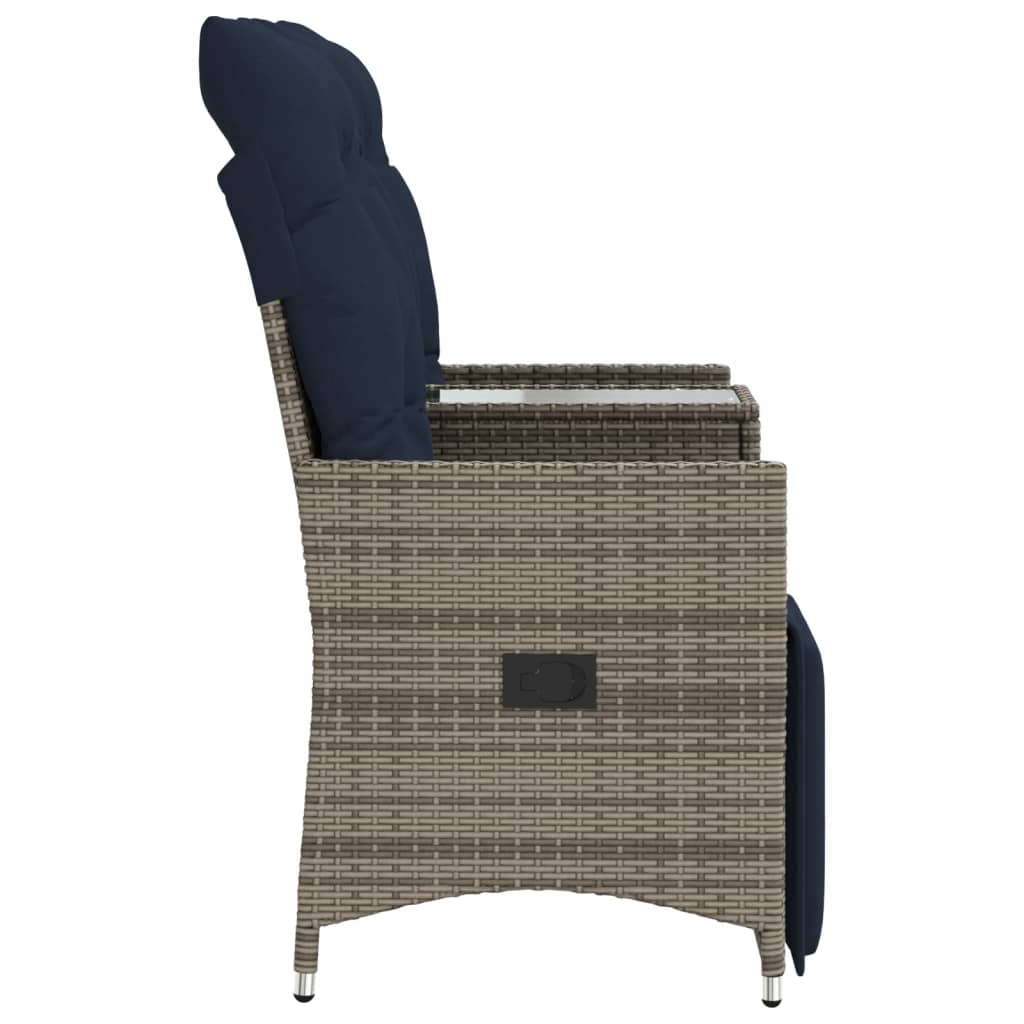 vidaXL Tuinbank 2-zits verstelbaar met tafel poly rattan grijs