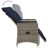 vidaXL Tuinbank 2-zits verstelbaar met tafel poly rattan grijs