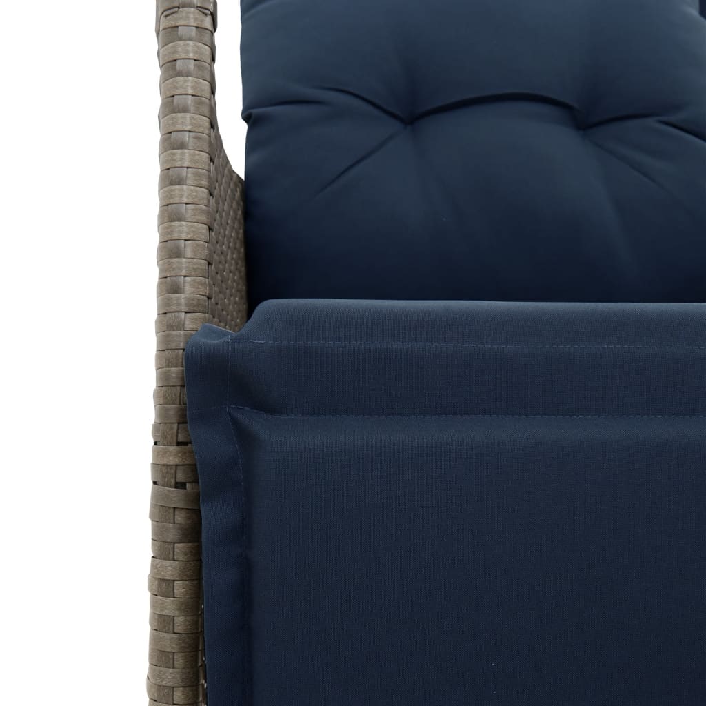 vidaXL Tuinbank 2-zits verstelbaar met tafel poly rattan grijs