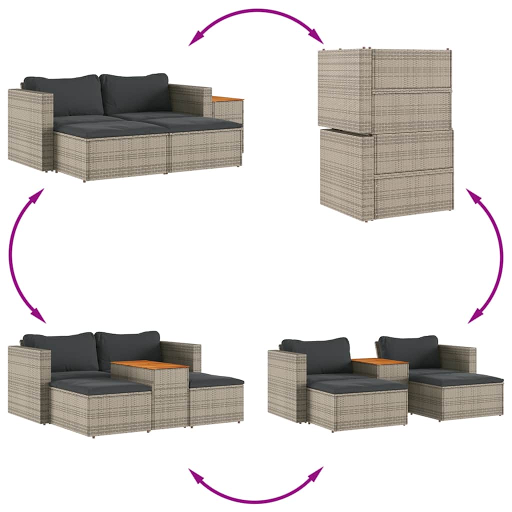 vidaXL 5-delige Loungeset met kussens poly rattan acacia zwart