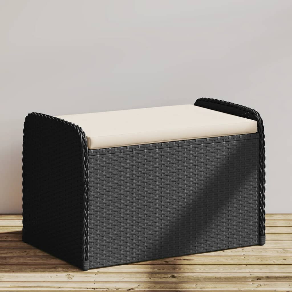 vidaXL Storage Bench with Cushion 115x51x52 cm Poly Rattan Black