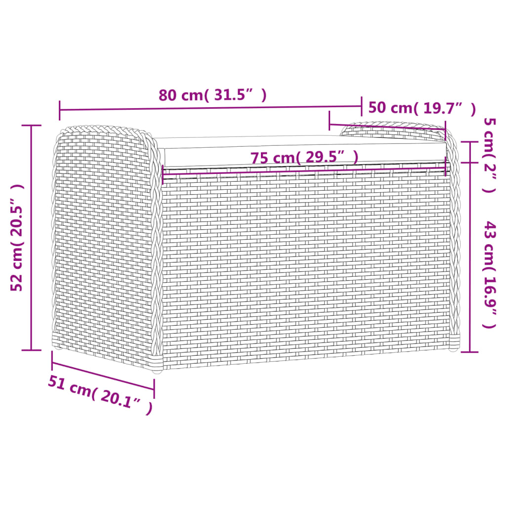 vidaXL Storage Bench with Cushion 115x51x52 cm Poly Rattan Black