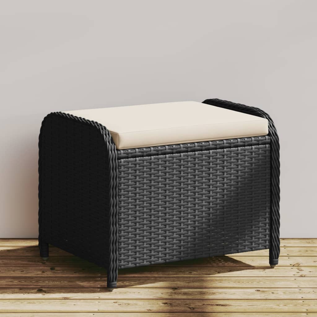 vidaXL Tuinkruk met kussen 58x46x46 cm poly rattan zwart