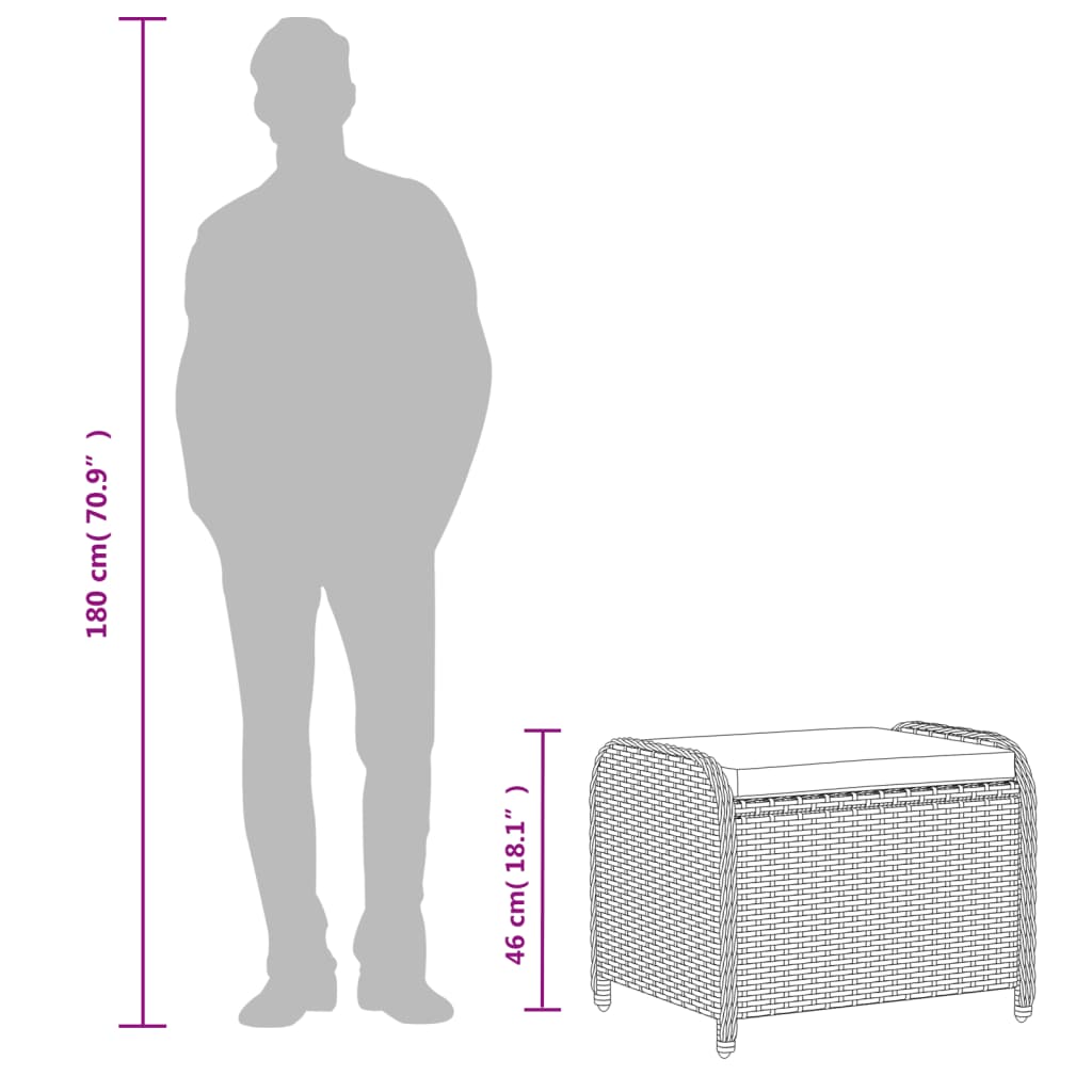 vidaXL Tuinkruk met kussen 58x46x46 cm poly rattan zwart