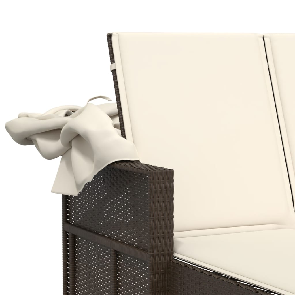vidaXL Ligbed 2-persoons met luifel en kussens poly rattan zwart