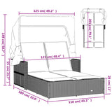 vidaXL Ligbed 2-persoons met luifel en kussens poly rattan zwart