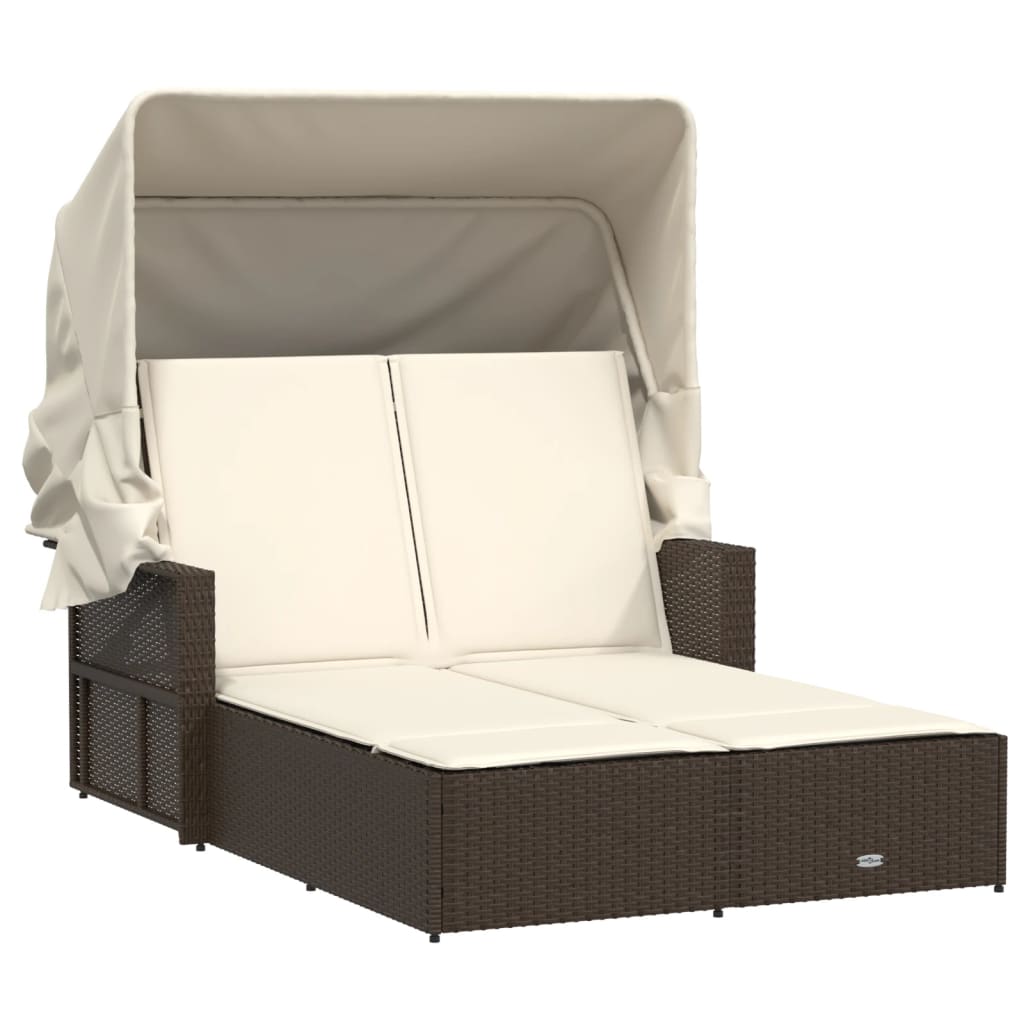 vidaXL Ligbed 2-persoons met luifel en kussens poly rattan zwart