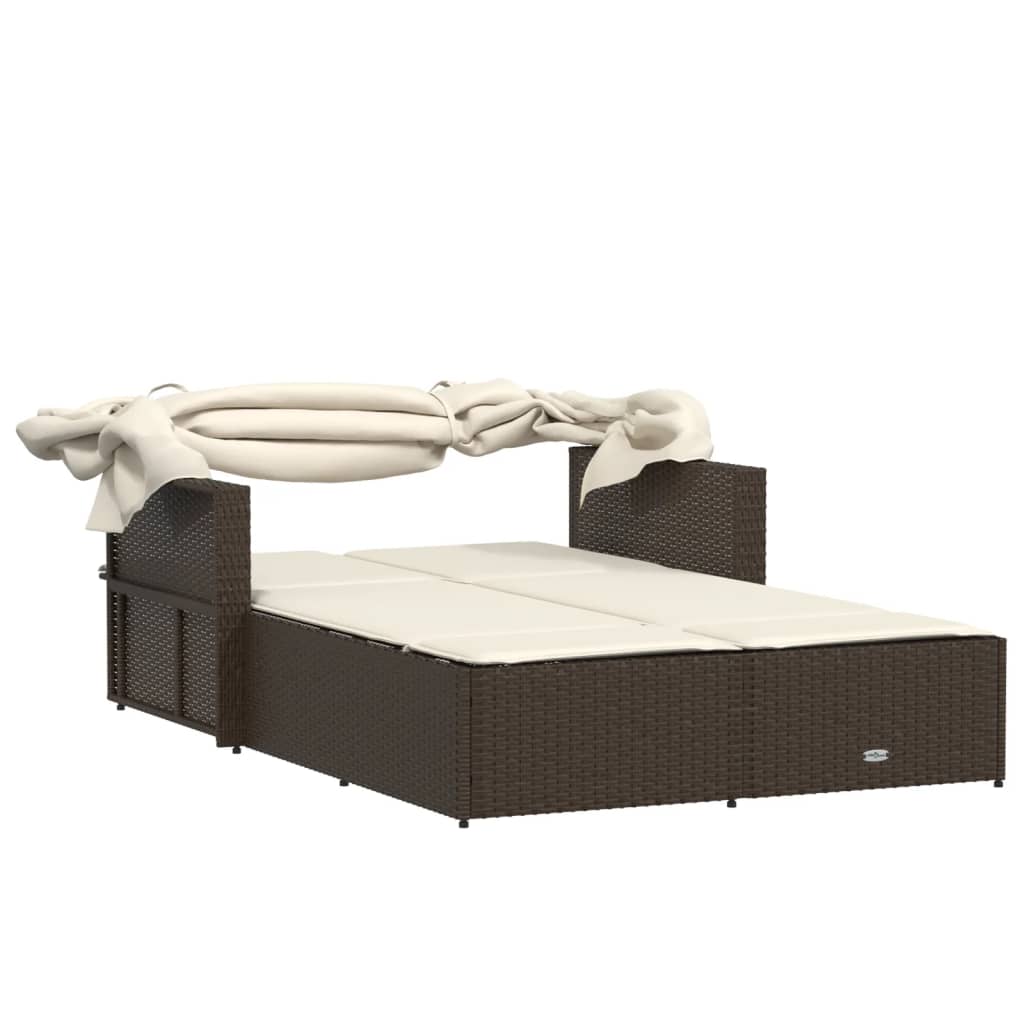 vidaXL Ligbed 2-persoons met luifel en kussens poly rattan zwart