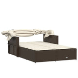 vidaXL Ligbed 2-persoons met luifel en kussens poly rattan zwart
