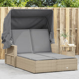 vidaXL Ligbed 2-persoons met luifel en kussens poly rattan zwart