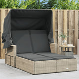 vidaXL Ligbed 2-persoons met luifel en kussens poly rattan zwart