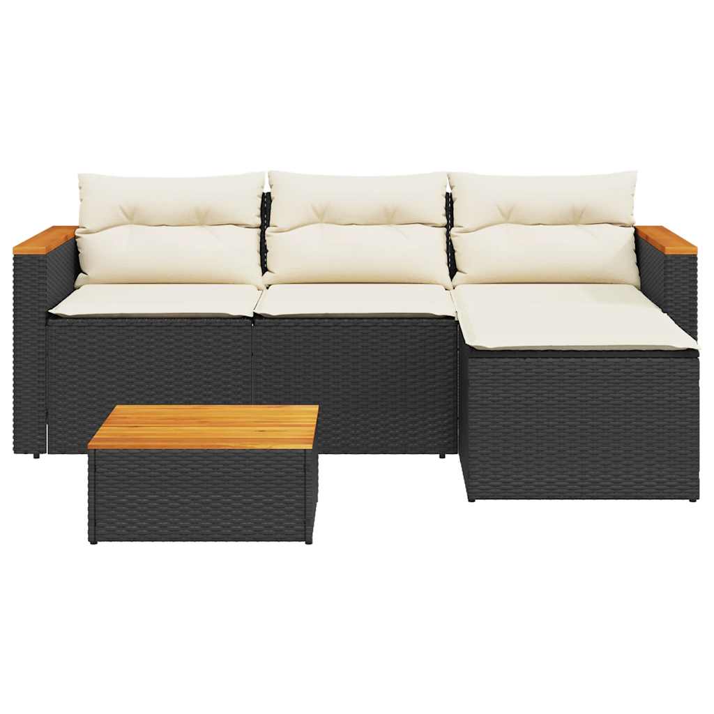 vidaXL 3-delige Loungeset met kussens poly rattan zwart