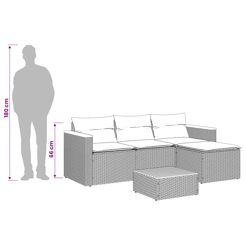vidaXL 3-delige Loungeset met kussens poly rattan zwart