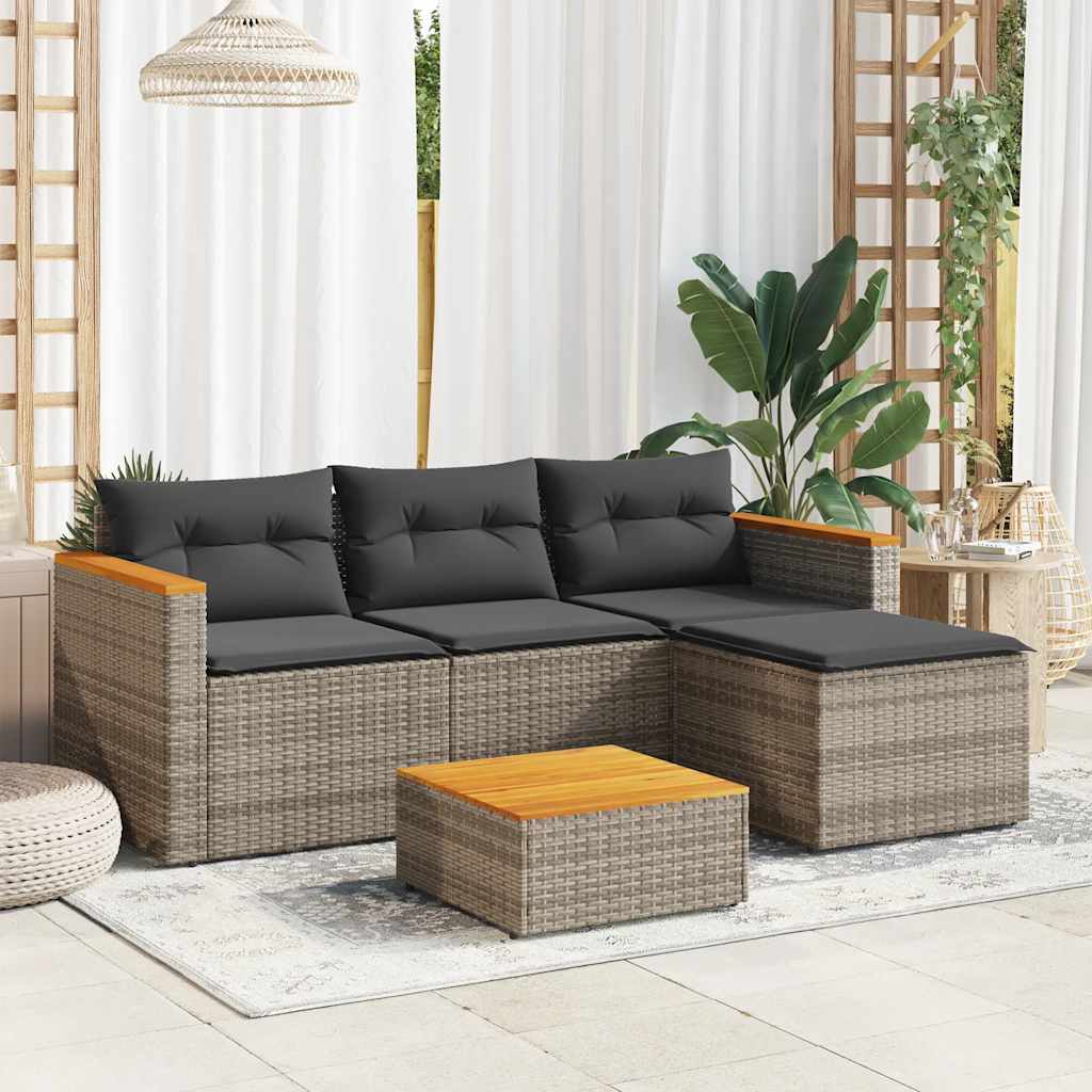 vidaXL 3-delige Loungeset met kussens poly rattan zwart