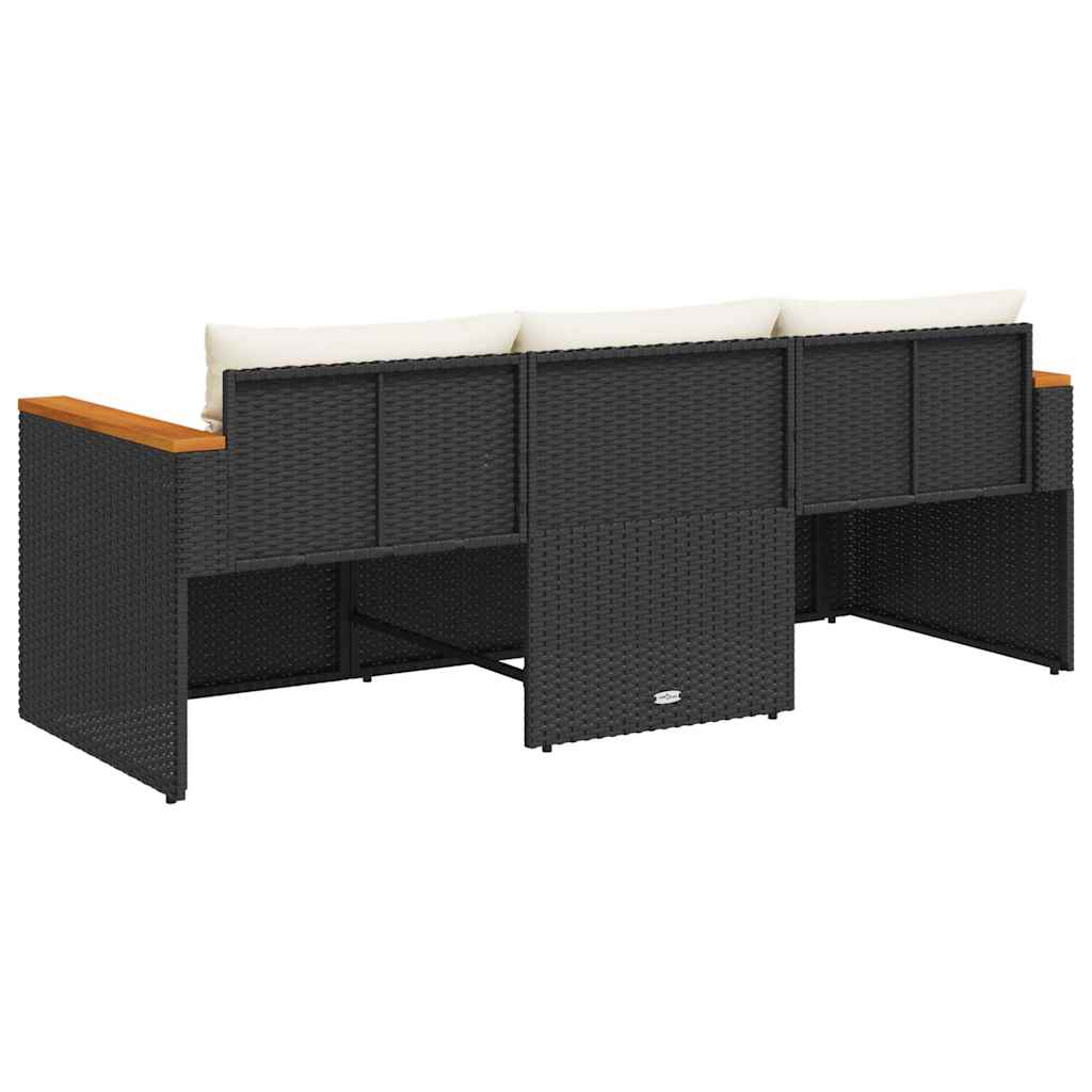 vidaXL Tuinbank 3-zits met kussens poly rattan zwart