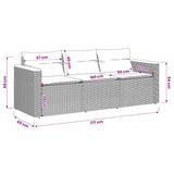 vidaXL Tuinbank 3-zits met kussens poly rattan zwart
