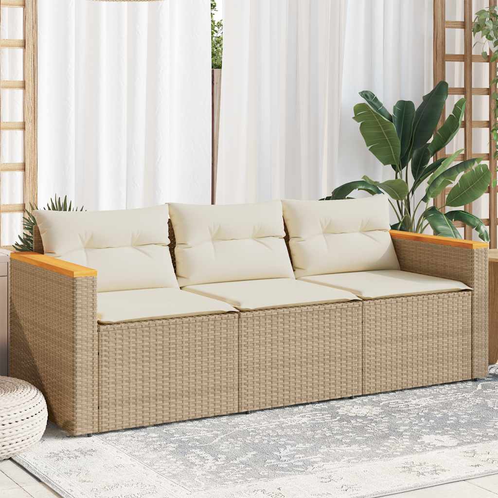 vidaXL Tuinbank 3-zits met kussens poly rattan zwart