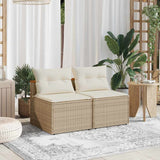 vidaXL Tuinbanken 2 st zonder armleuning met kussens poly rattan zwart