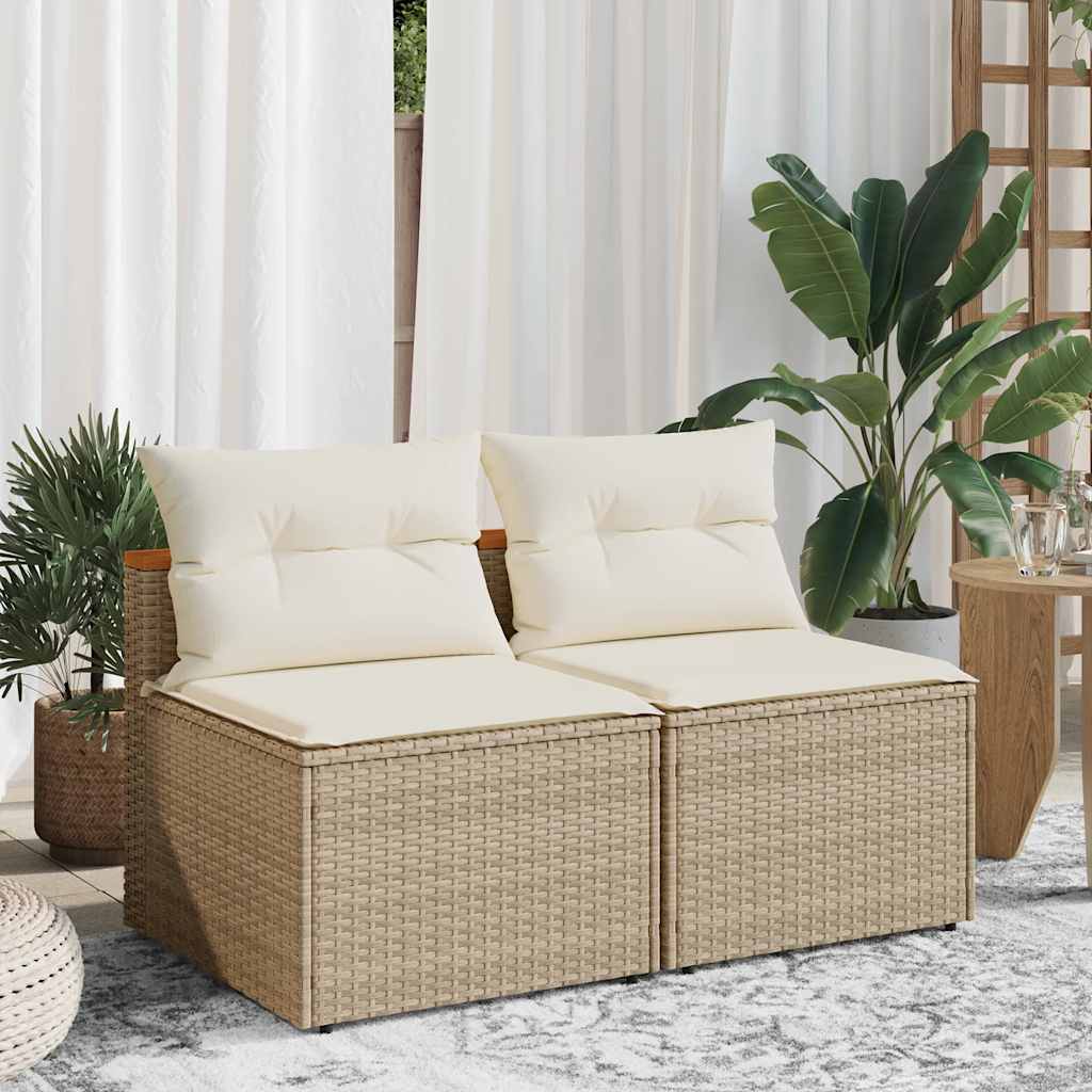 vidaXL Tuinbanken 2 st zonder armleuning met kussens poly rattan zwart