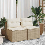 vidaXL Tuinbanken 2 st zonder armleuning met kussens poly rattan zwart