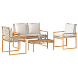 vidaXL 4-delige Loungeset met kussens poly rattan zwart