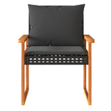 vidaXL 3-delige Bistroset met kussens poly rattan en acaciahout zwart