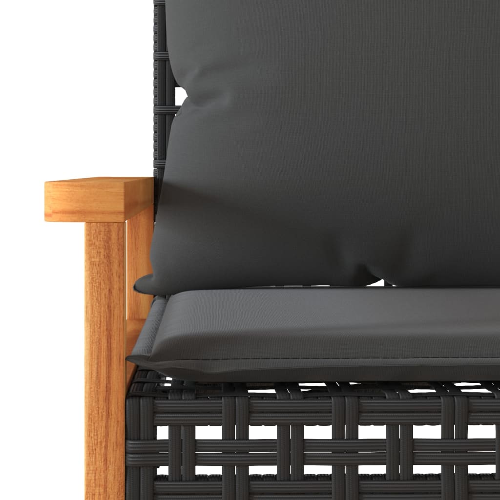 vidaXL 3-delige Bistroset met kussens poly rattan en acaciahout zwart