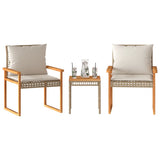 vidaXL 3-delige Bistroset met kussens poly rattan en acaciahout zwart