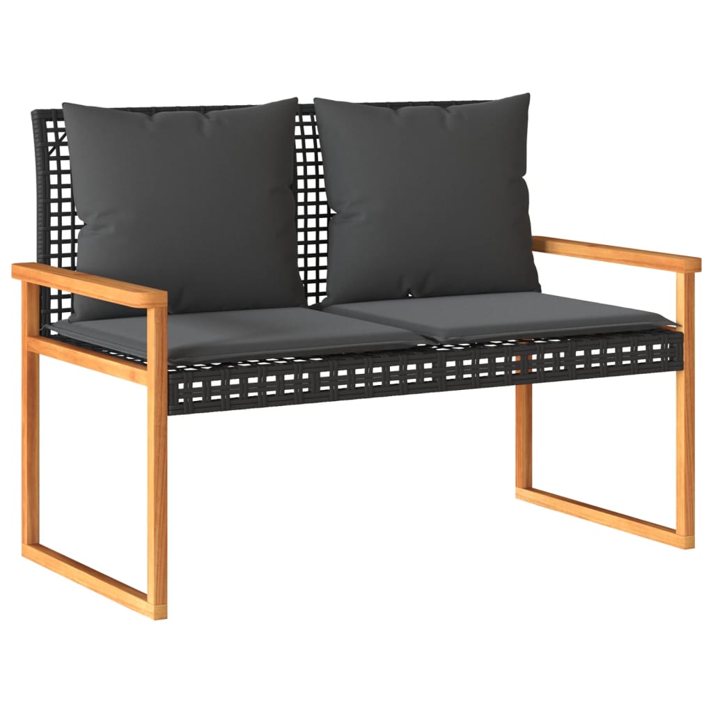 vidaXL Tuinbank met kussen poly rattan en acaciahout zwart