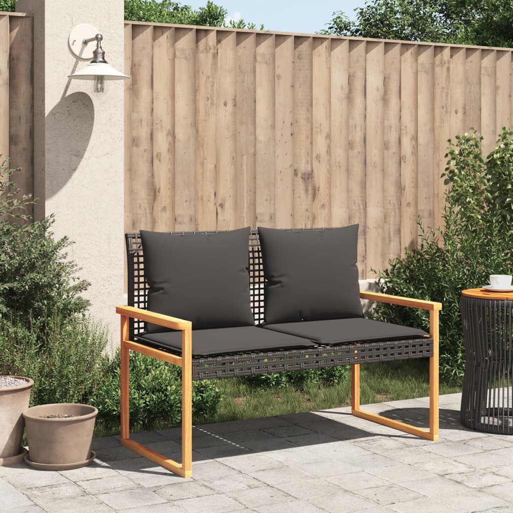 vidaXL Tuinbank met kussen poly rattan en acaciahout zwart