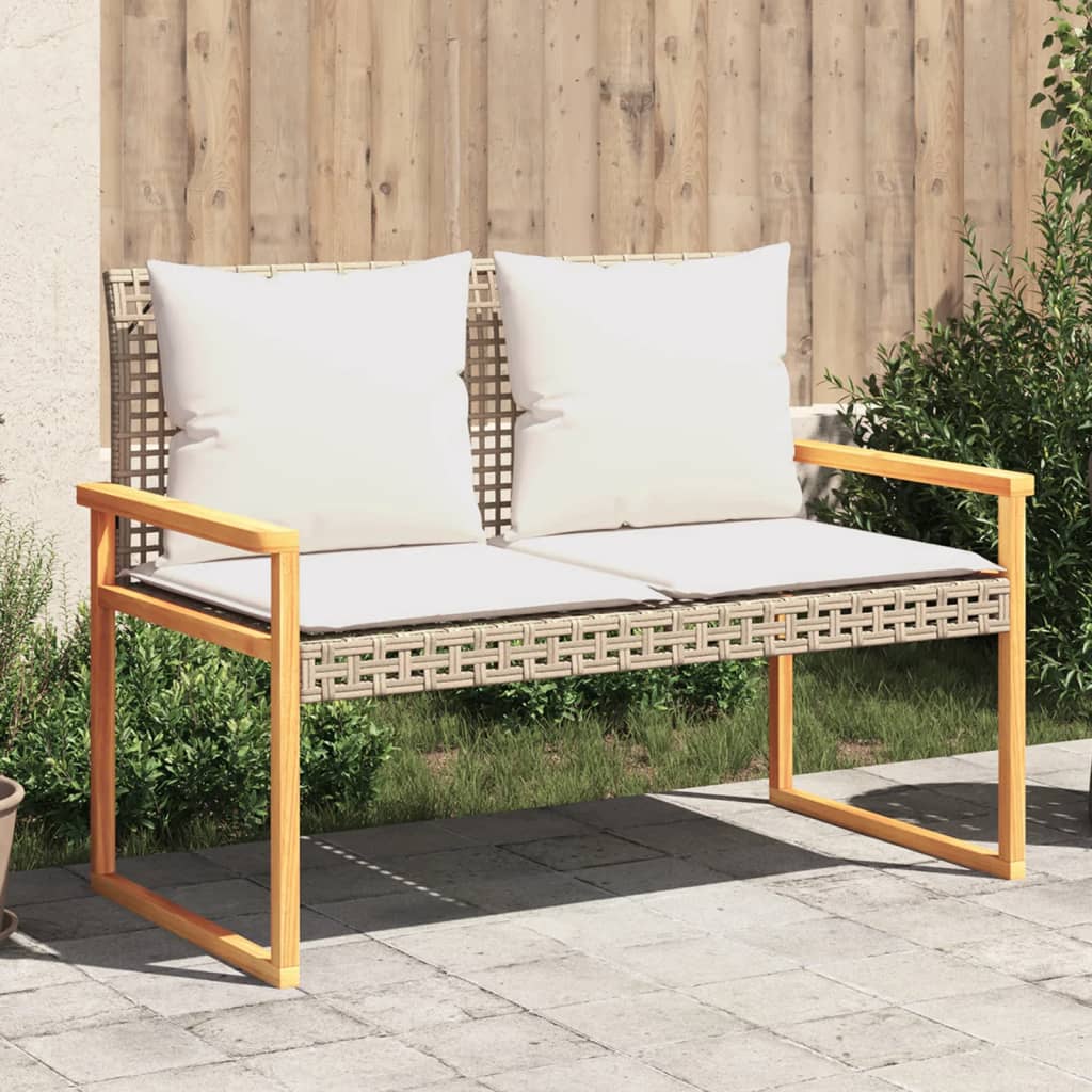 vidaXL Tuinbank met kussen poly rattan en acaciahout zwart