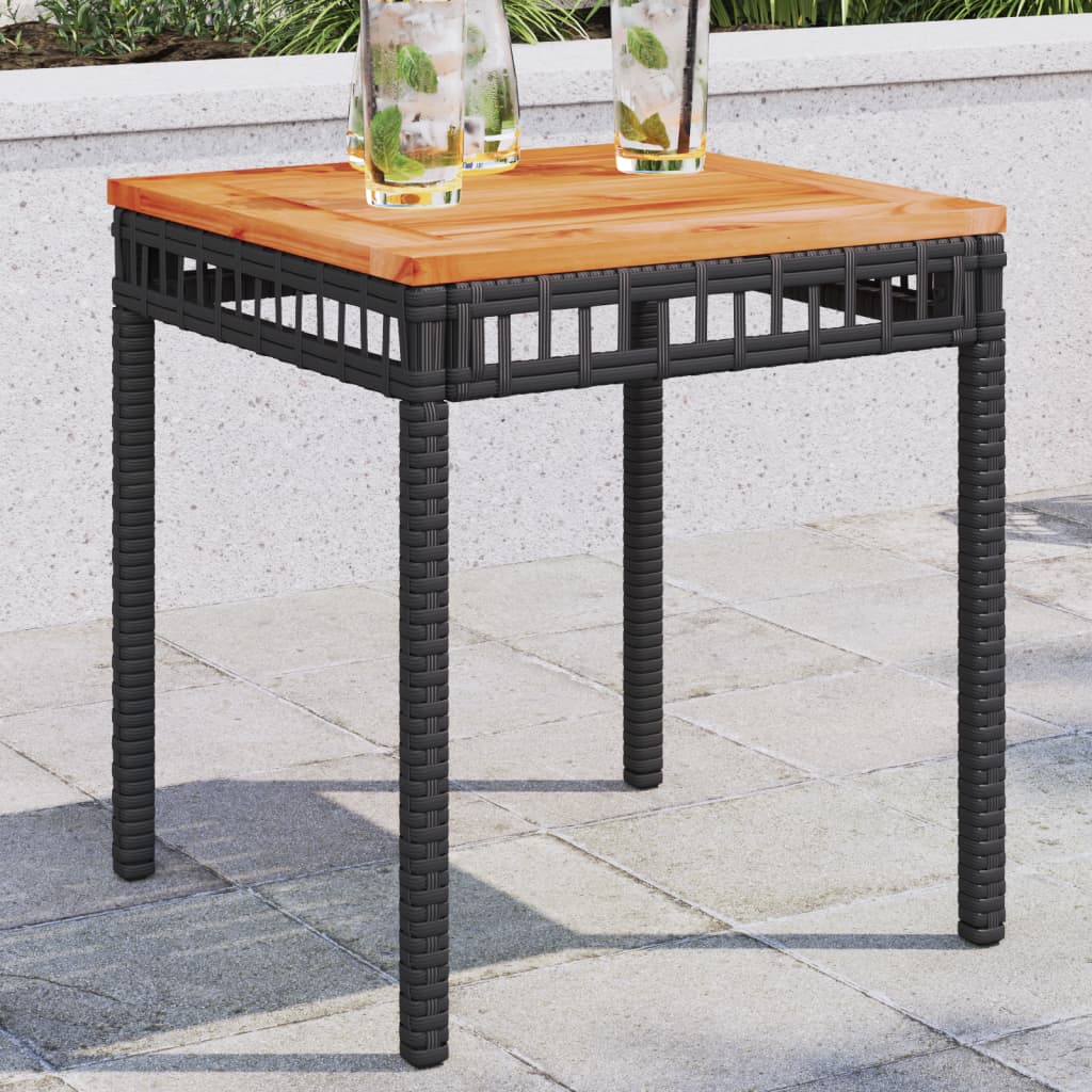 vidaXL Tuintafel 38x38x42 cm poly rattan en acaciahout zwart
