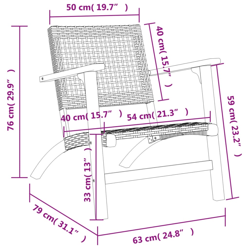 vidaXL 3-delige Bistroset poly rattan en massief acaciahout zwart