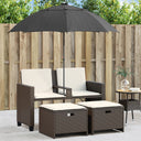 vidaXL Tuinbank 2-zits met parasol en voetenbanken poly rattan zwart