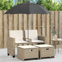vidaXL Tuinbank 2-zits met parasol en voetenbanken poly rattan zwart