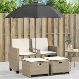 vidaXL Tuinbank 2-zits met parasol en voetenbanken poly rattan zwart