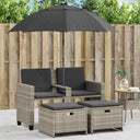 vidaXL Tuinbank 2-zits met parasol en voetenbanken poly rattan zwart